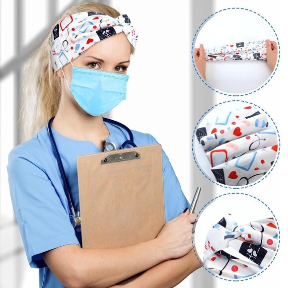 20 Pcs Nurse Headbands Women Wide Button Mask Holder Sweatband Elastic main image 5